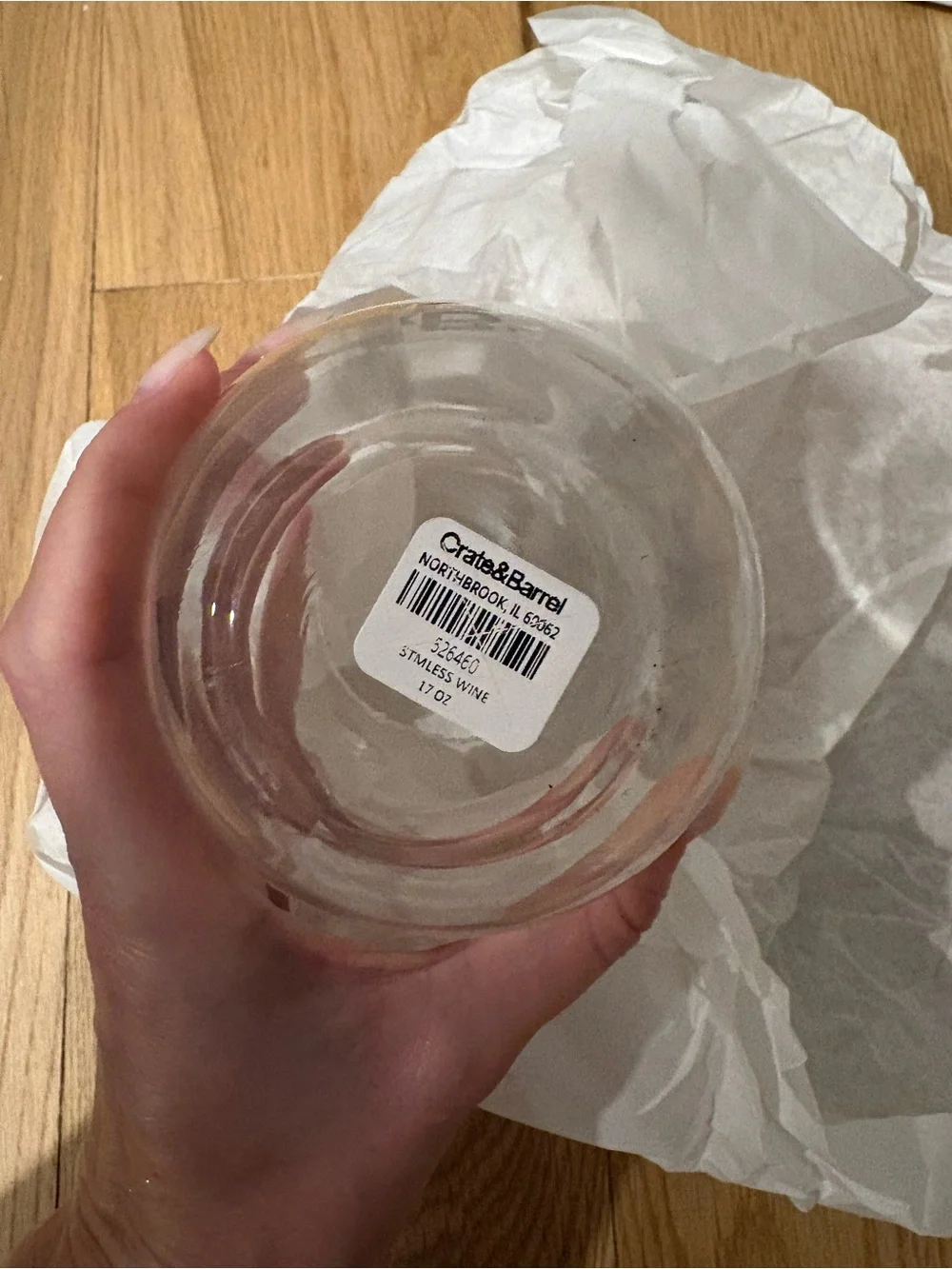 Crate&Barrel Clear Stemless Wine Glasses (Two)